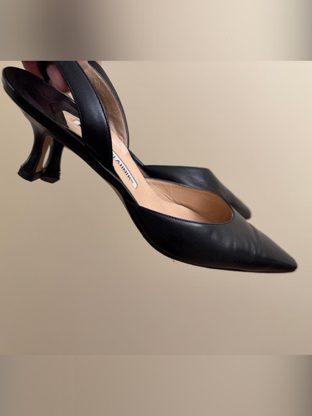 Manolo Blahnik Black Pointed Slingback Heels - Picture 6 of 6